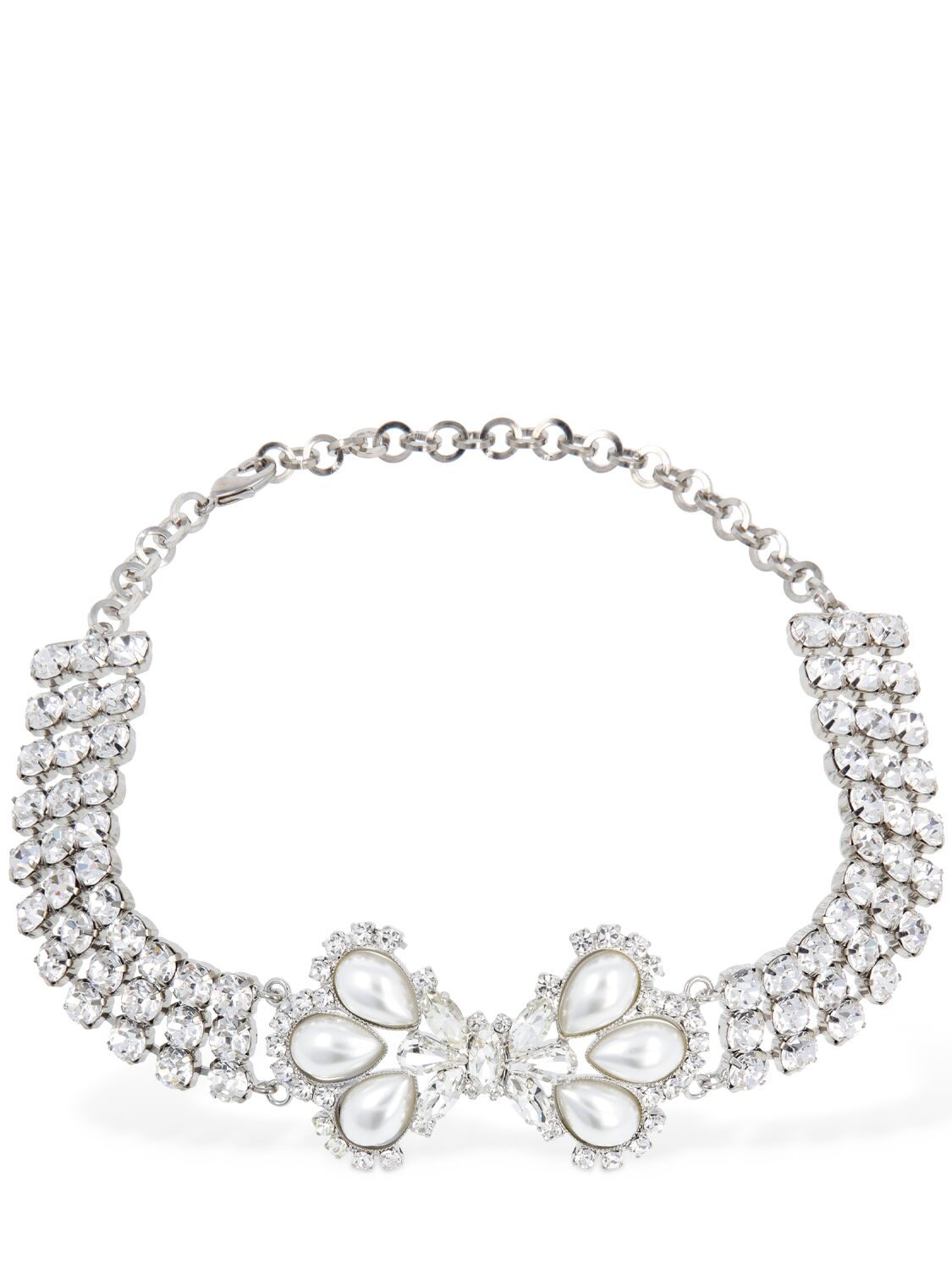 Alessandra Rich Silver-tone Crystal And Faux Pearl Choker In Crystal,white