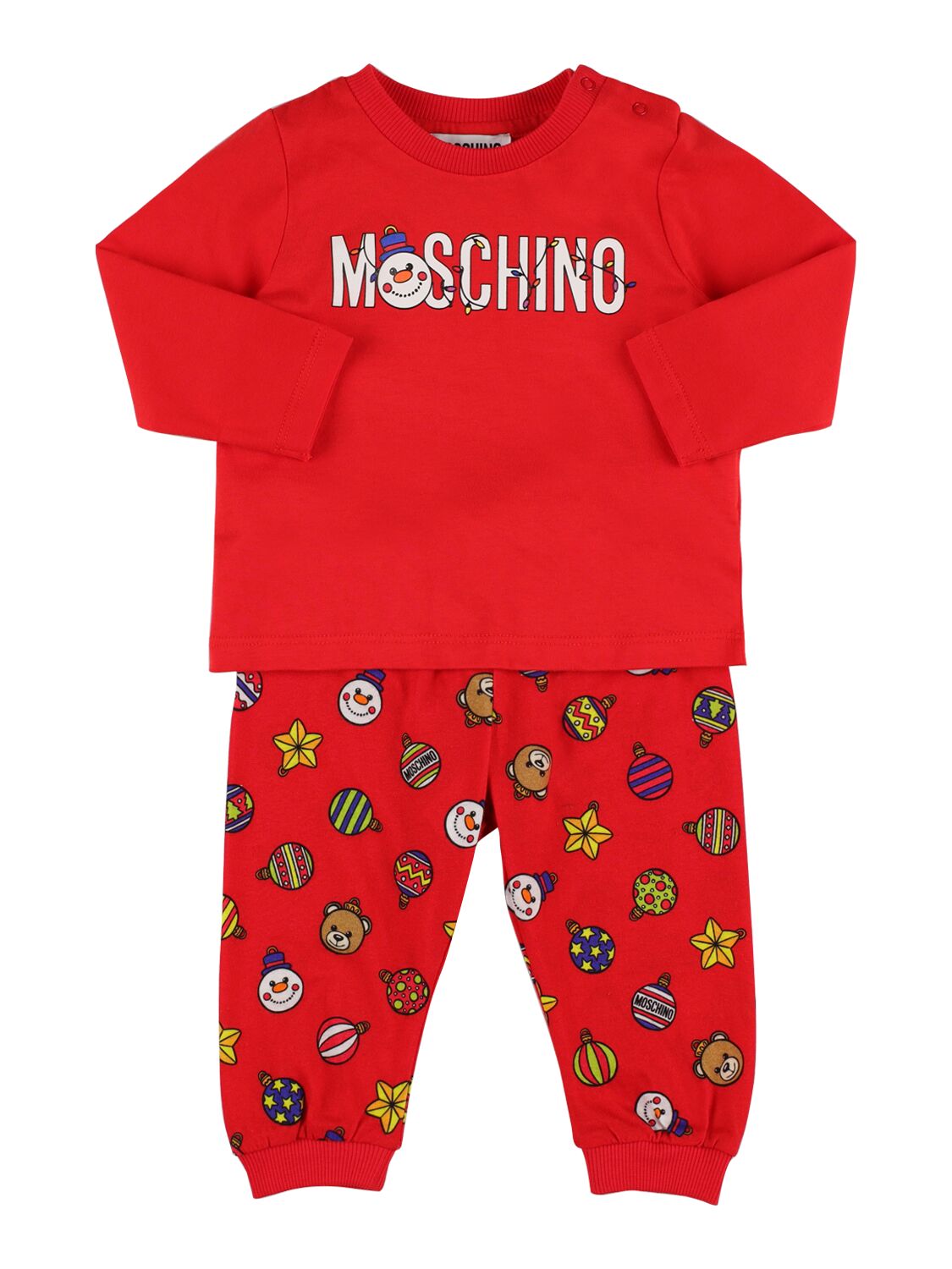 Moschino Kids' 印花棉质平纹针织t恤&裤子 In Red