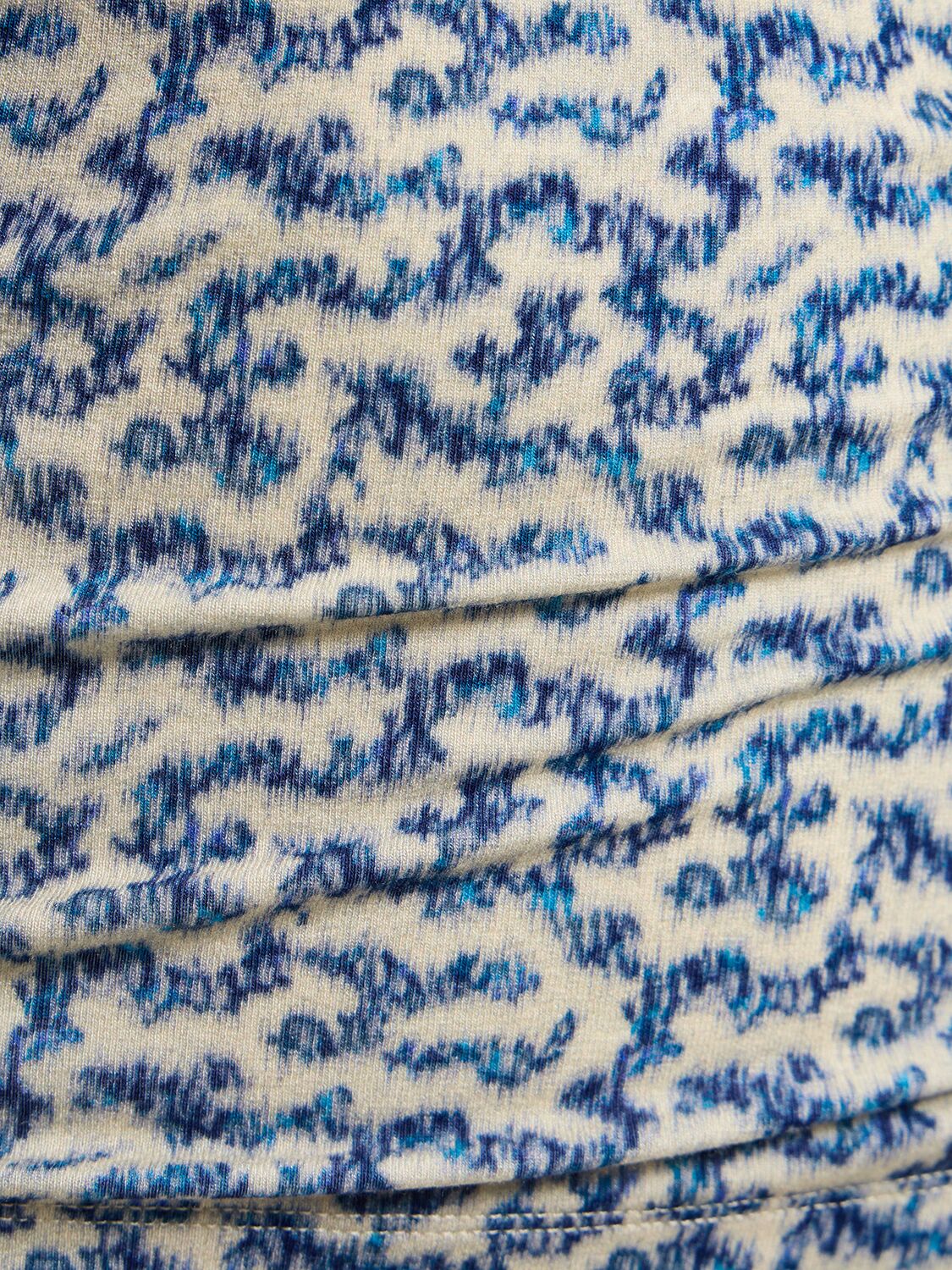 Shop Marant Etoile Leonio Printed Stretch Viscose Top In Blue,ecru