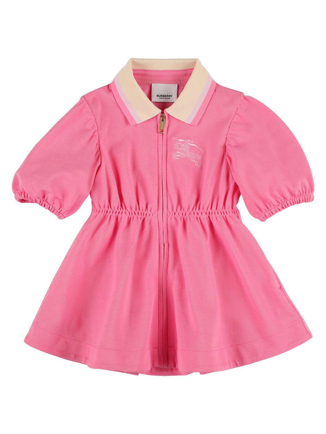 Burberry Kids' Embroidered Logo Cotton Dress In Pink