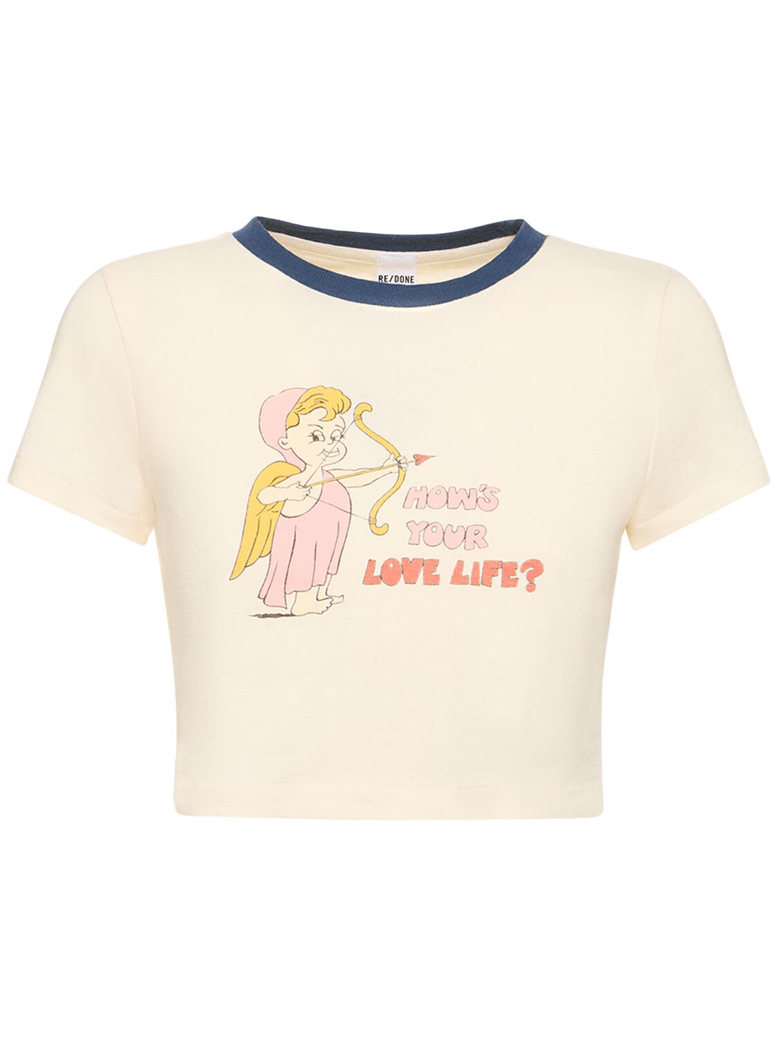 Image of Love Life Printed Cotton Cropped T-shirt