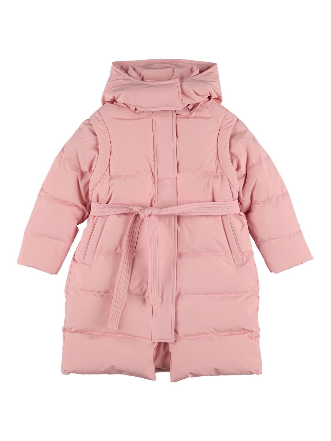 Yves Salomon Enfant Kids' Long Nylon Down Jacket In Pink