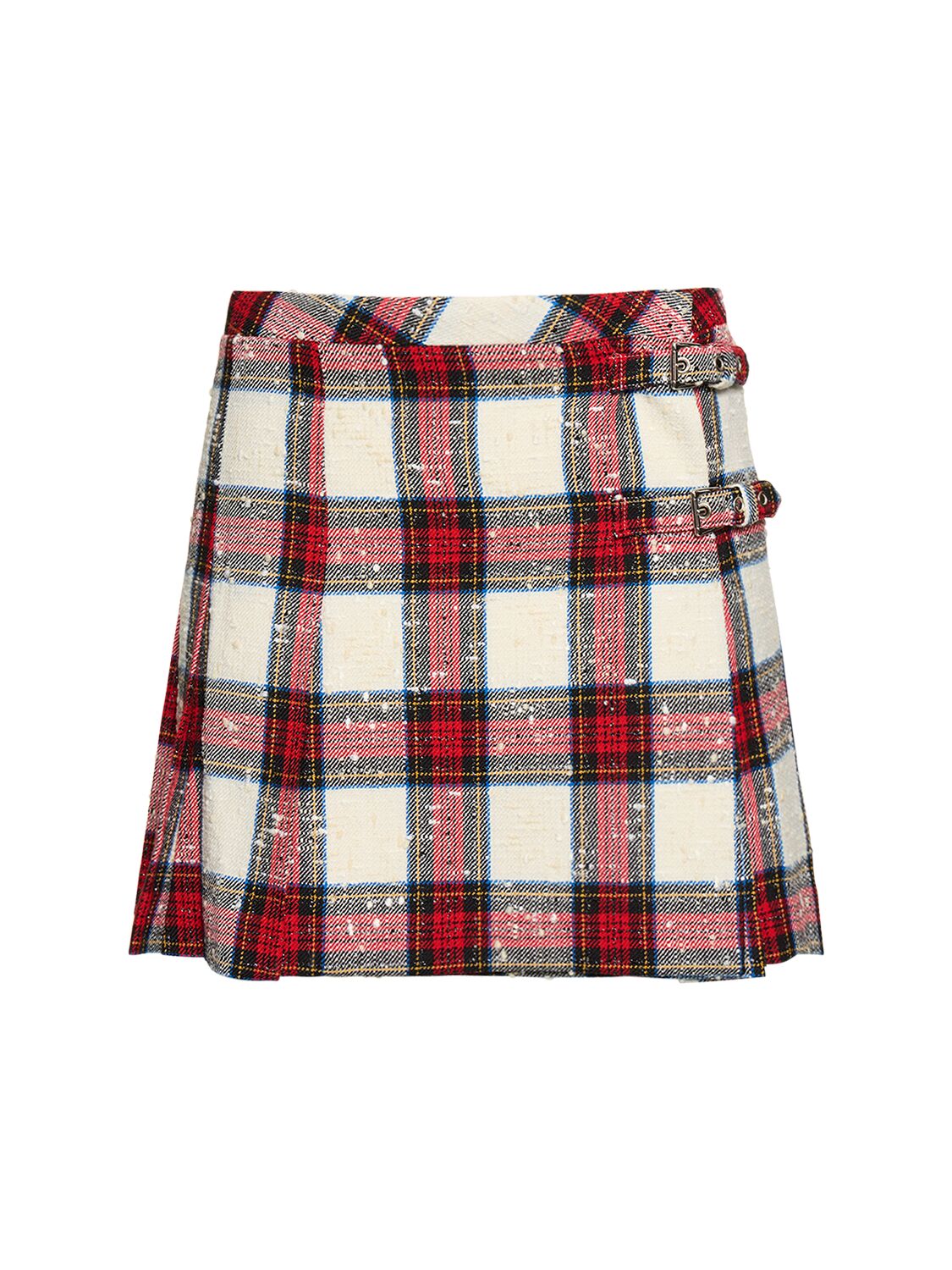 Checked Lurex Mini Skirt W/ Buckles – WOMEN > CLOTHING > SKIRTS