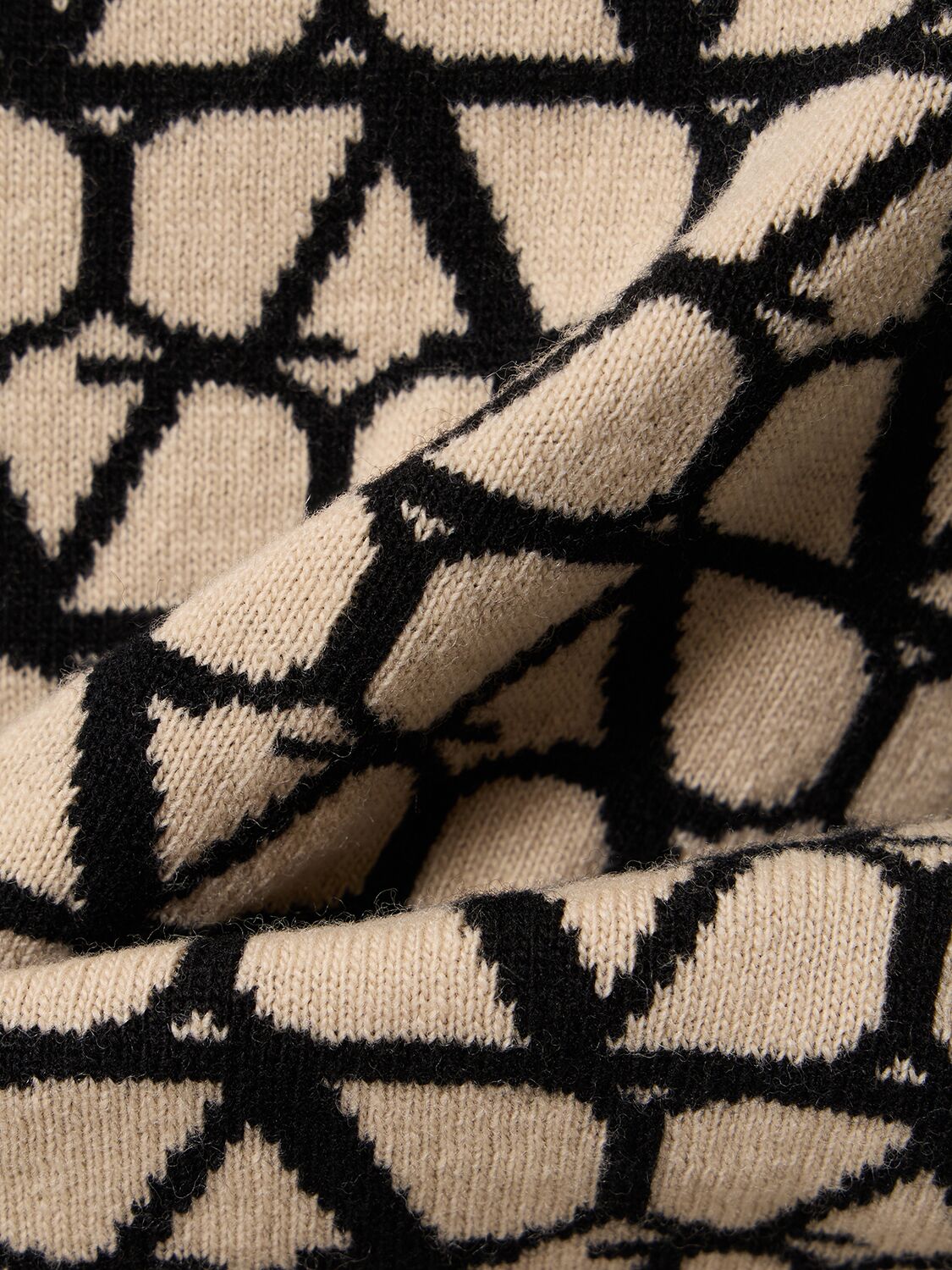 Shop Valentino Logo Jacquard Wool Turtleneck Sweater In Beige,black
