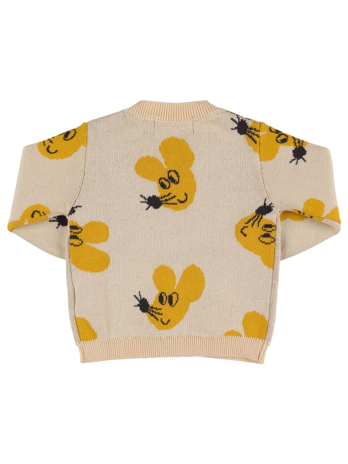 Shop Bobo Choses Mouse Print Cotton Knit Cardigan In Yellow,beige