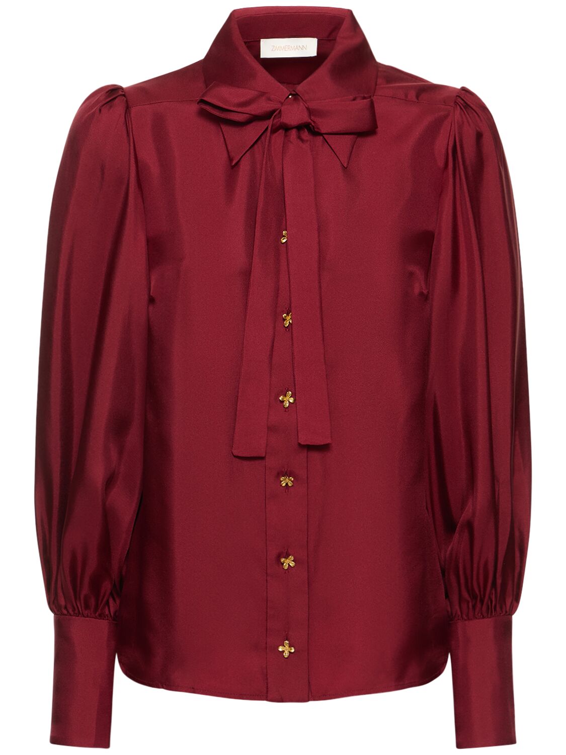Zimmermann Women's Luminosity Silk Bow Blouson-sleeve Blouse In Red