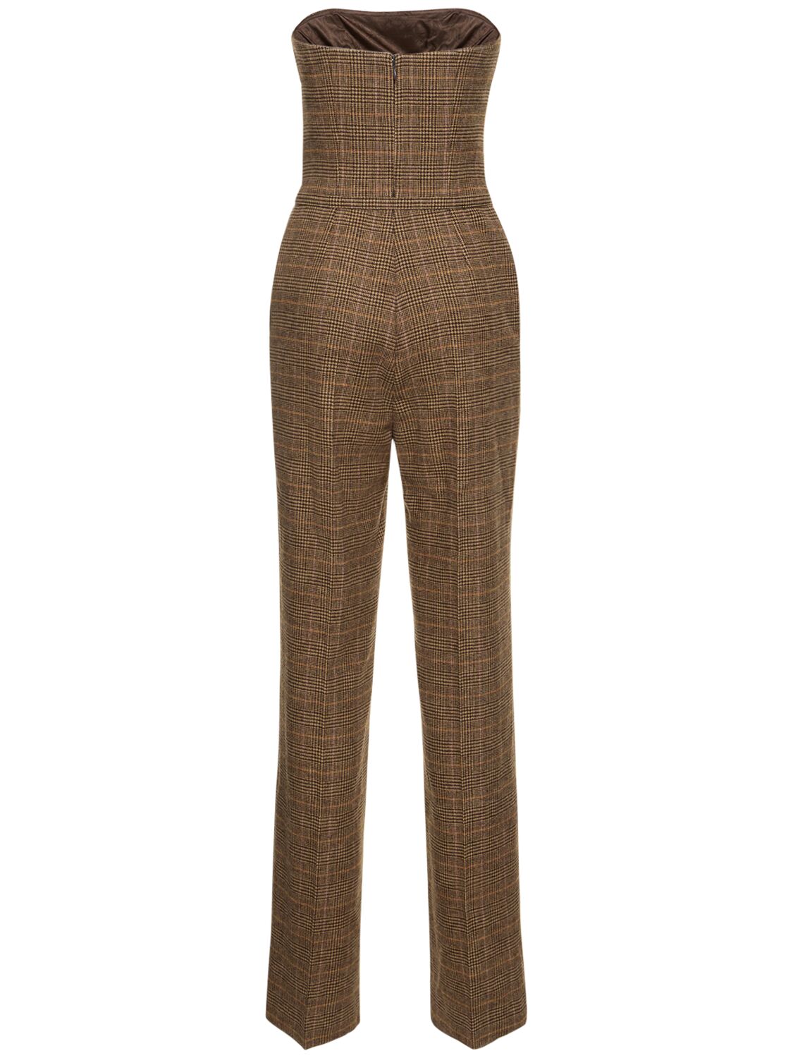 Shop Ralph Lauren Checked Wool Twill Strapless Jumpsuit In Multicolor
