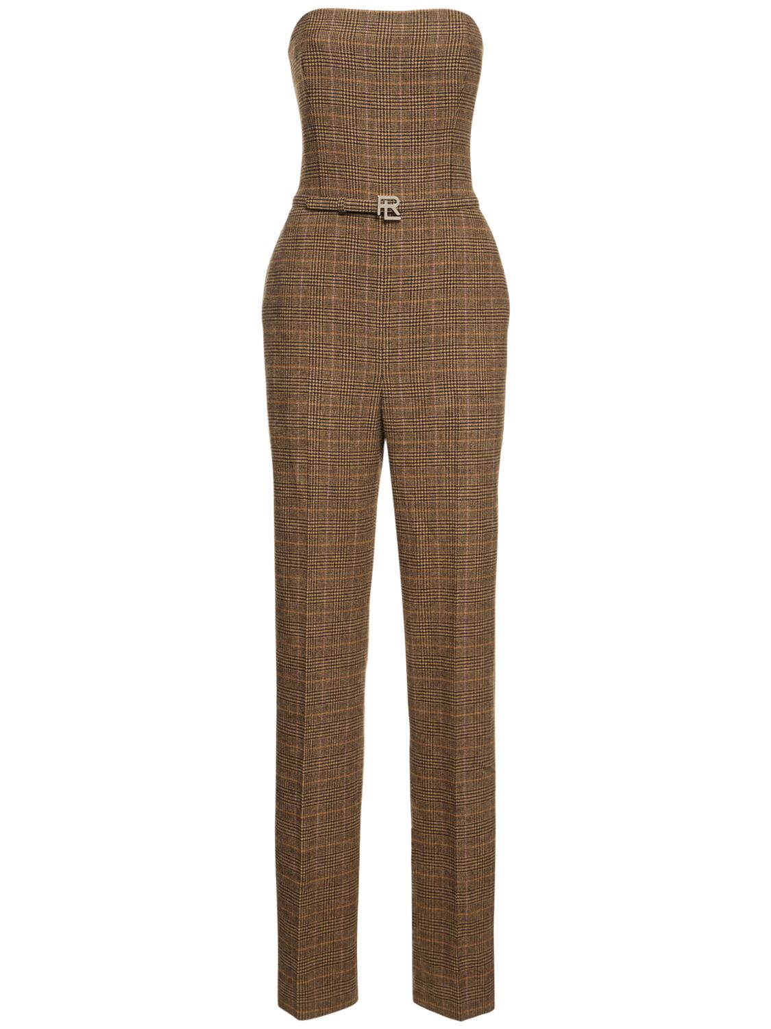 Checked Wool Twill Strapless Jumpsuit