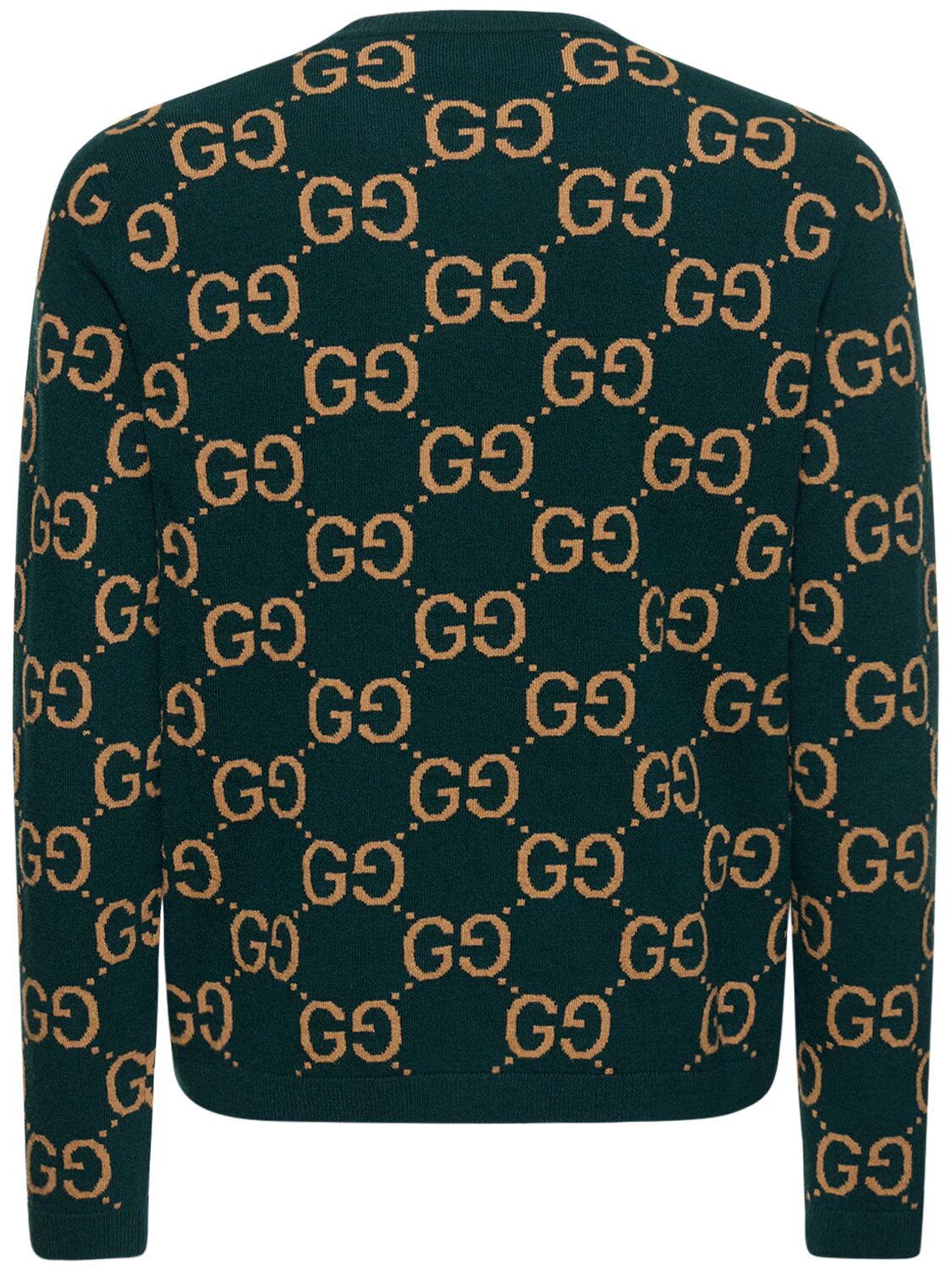 Shop Gucci Gg Wool Knit Crewneck Sweater In Green,camel