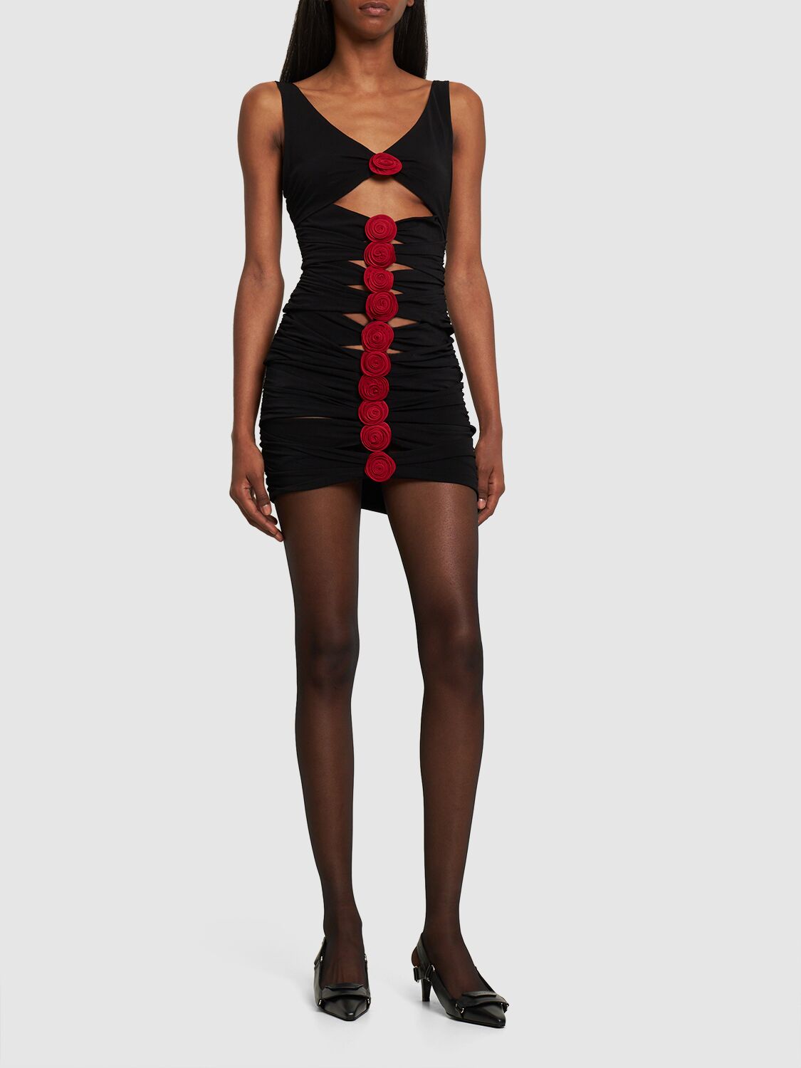 Magda Butrym Contrast Bandage Flower Dress In Black
