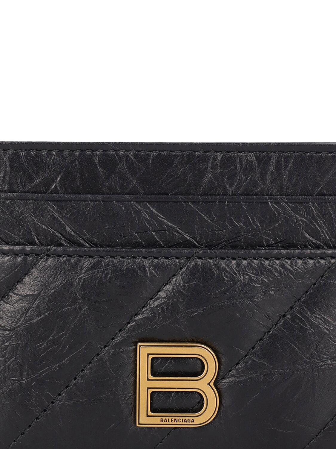 Shop Balenciaga Crush Quilted Leather Card Holder In Black