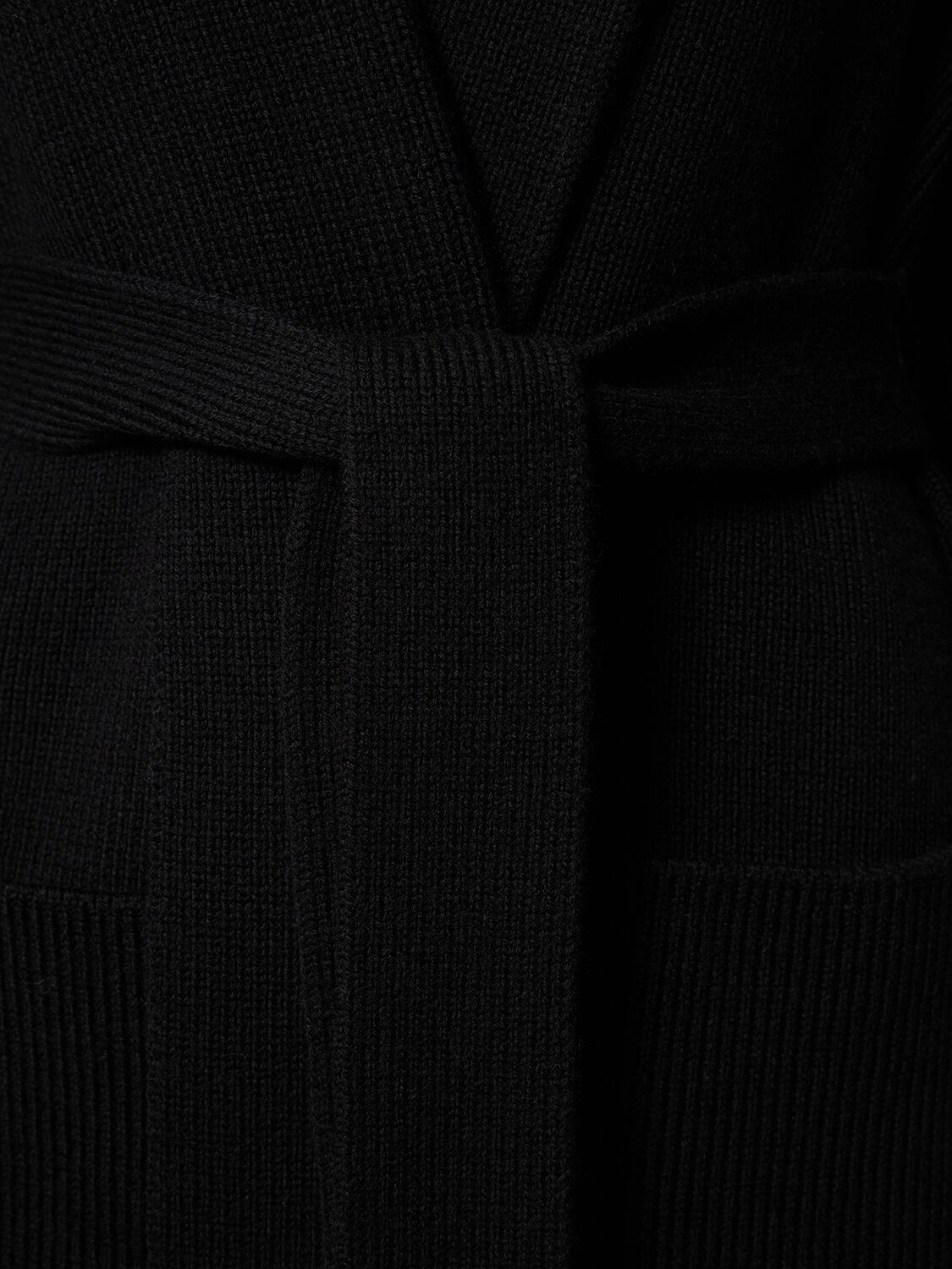 Shop Alanui Maxi Fringe Knit Wool Long Coat In Black