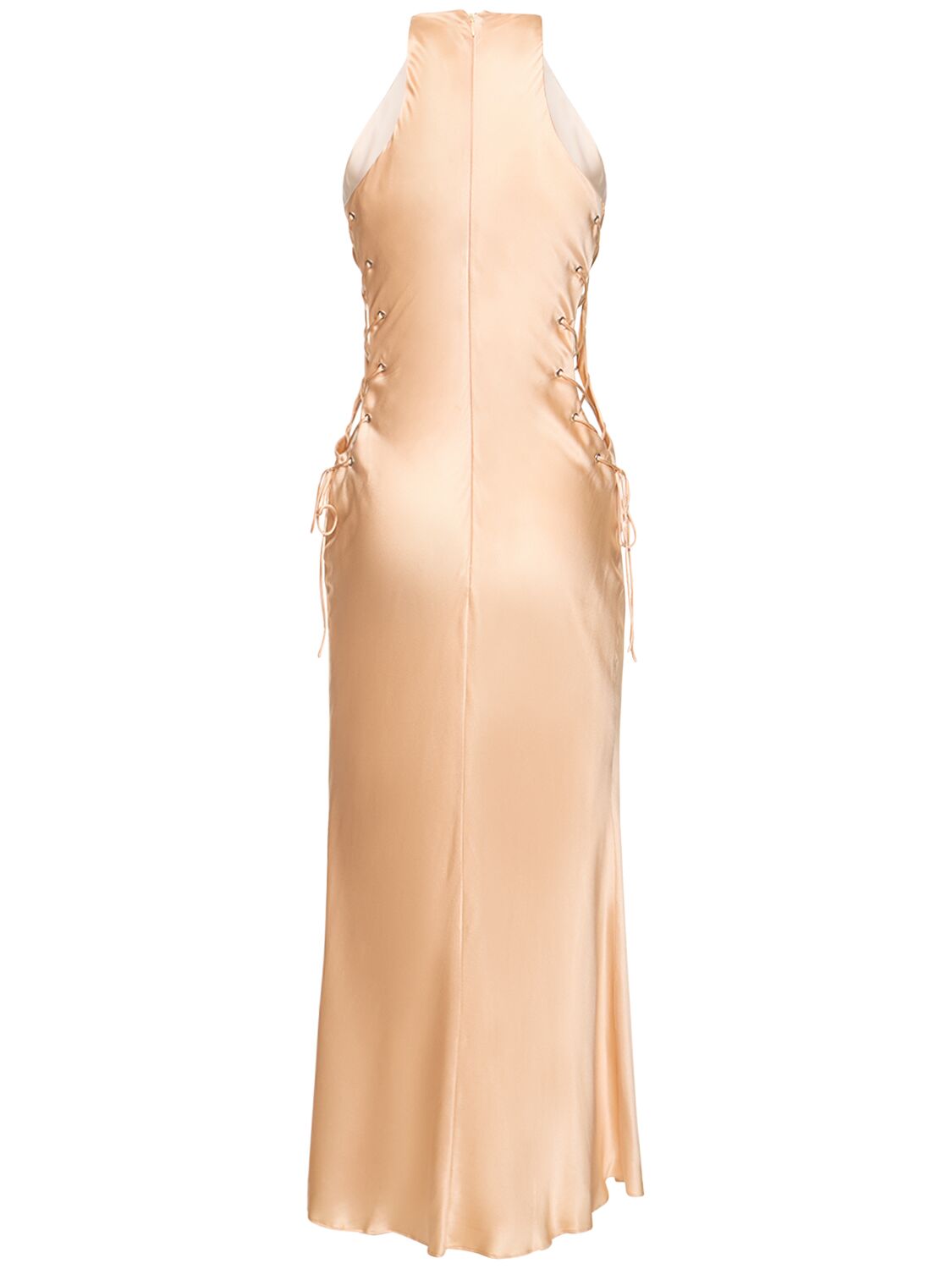 Alessandra Rich Silk Satin Midi Dress W/ Side Lace-up In Pink