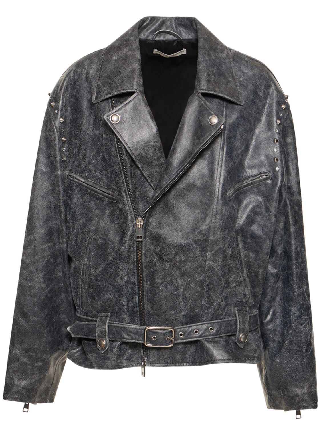 Studded Leather Oversize Biker Jacket