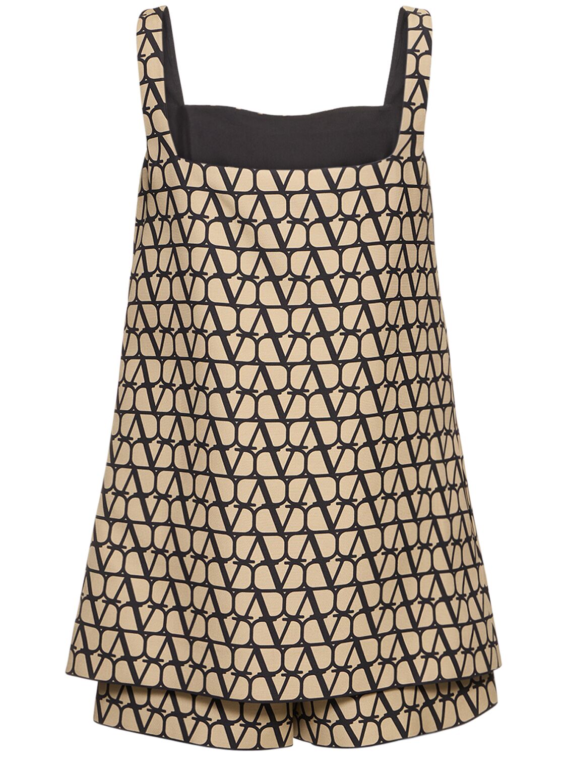 Shop Valentino Couture Logo Jacquard Crepe Playsuit In Beige,black