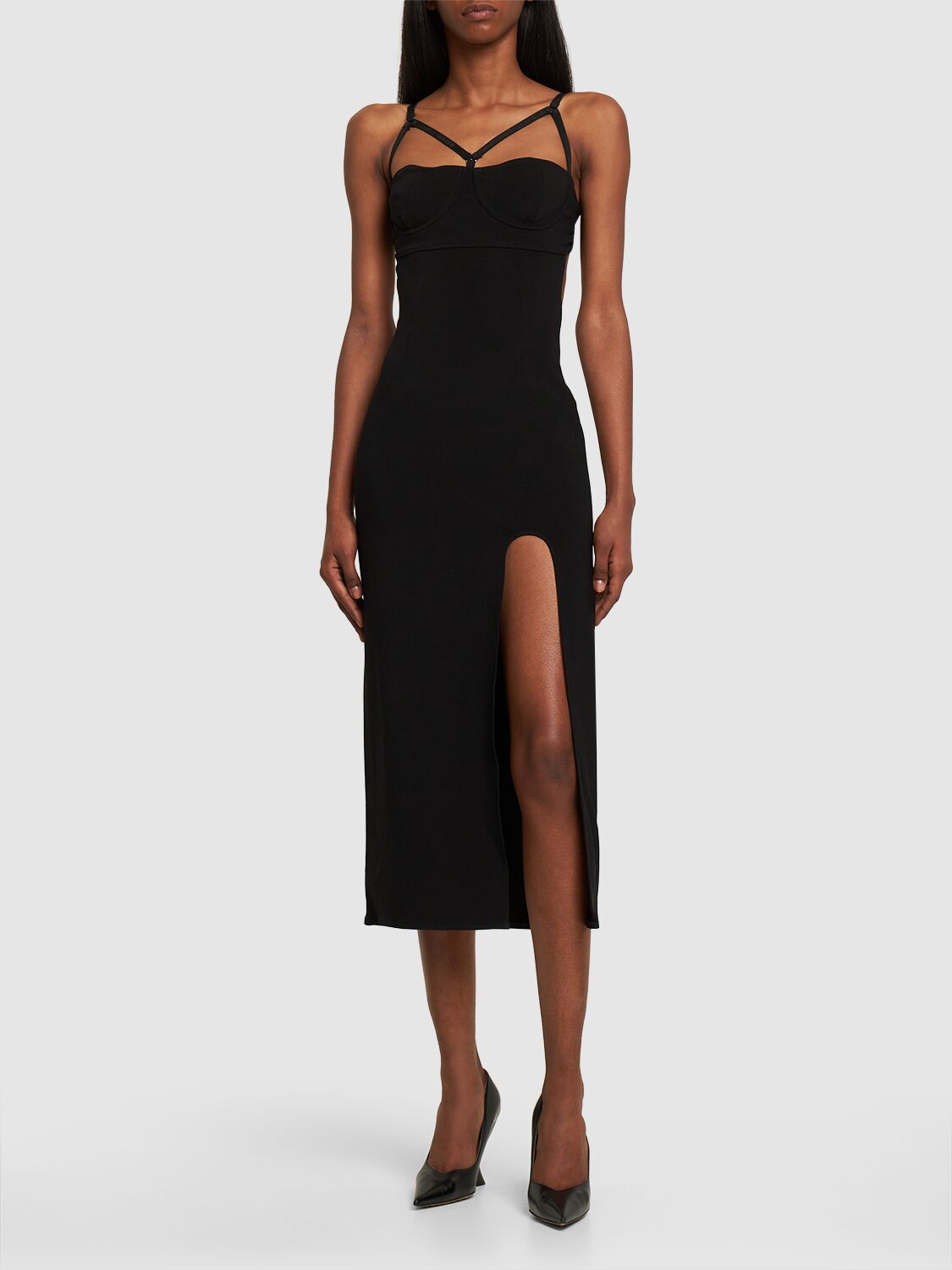 Jersey Bustier Midi Dress W/ Side Slit