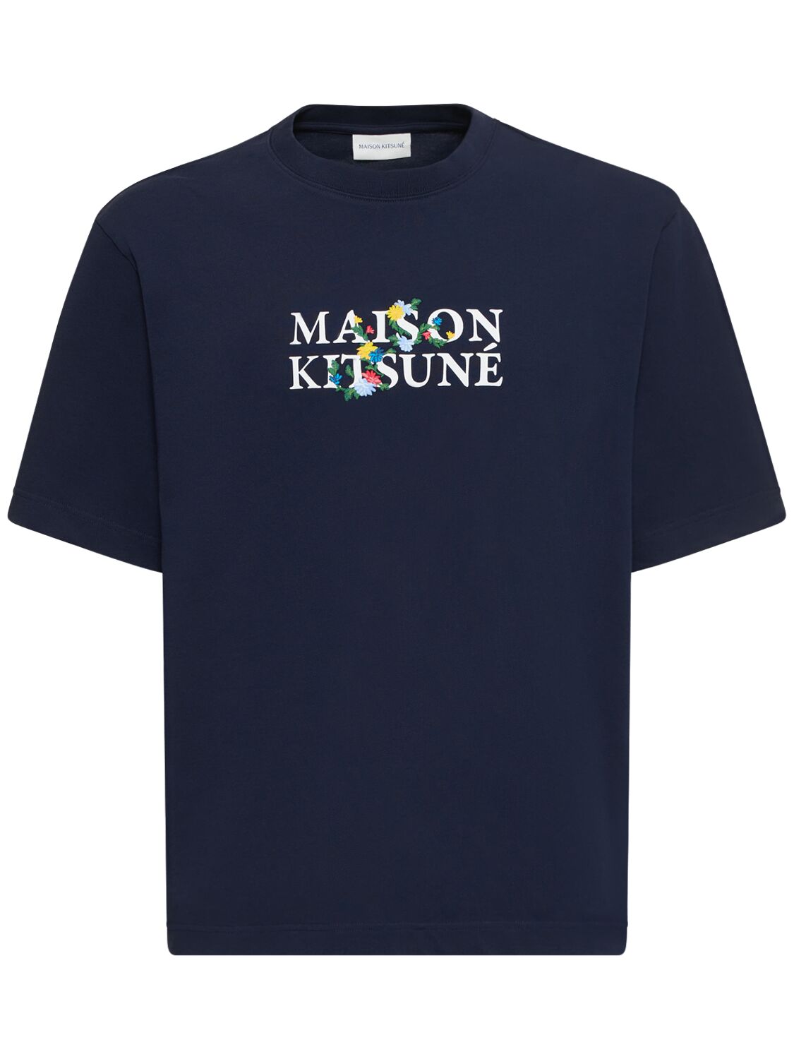 Shop Maison Kitsuné Maison Kistune Flowers Oversize T-shirt In Navy
