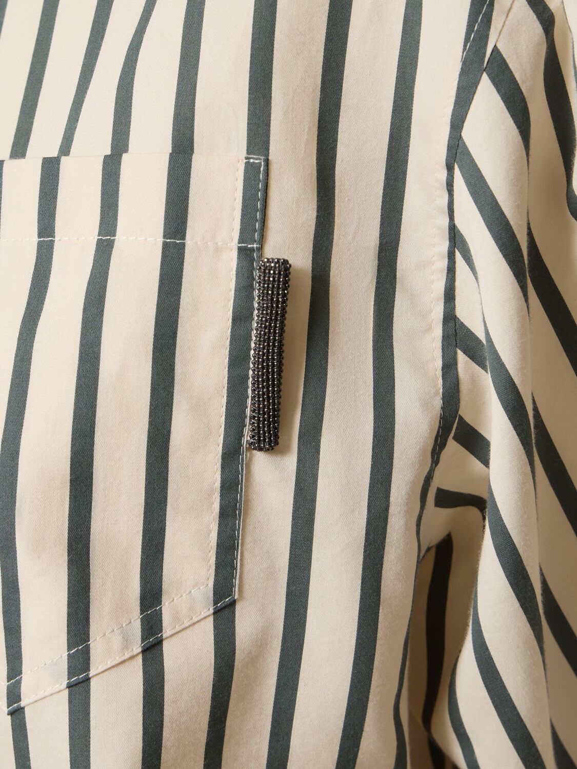 Shop Brunello Cucinelli Striped Cotton & Silk Shirt In Beige,green