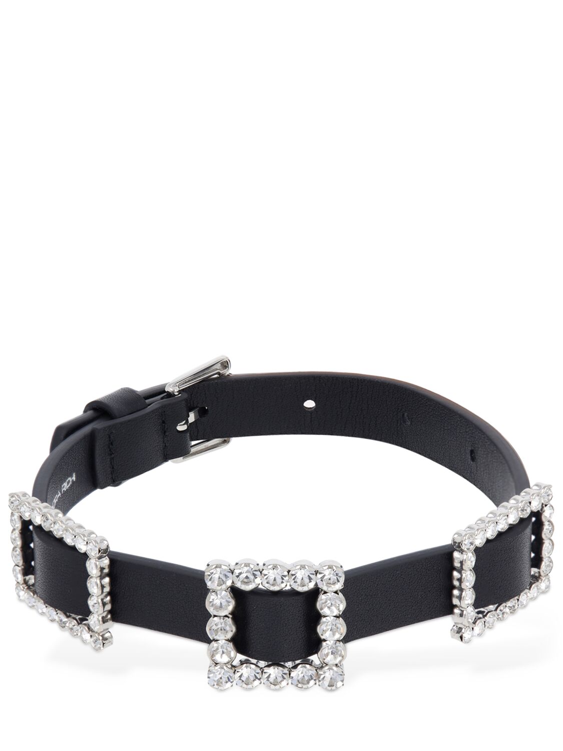 Alessandra Rich Leather Choker W/ Crystal Buckles In Black