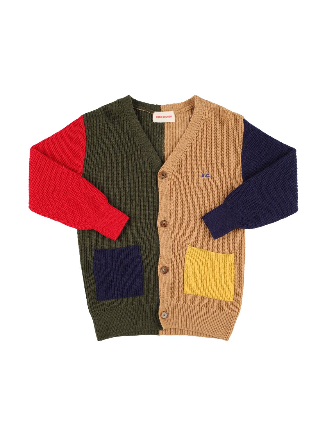 Image of Color Block Wool Blend Knit Cardigan