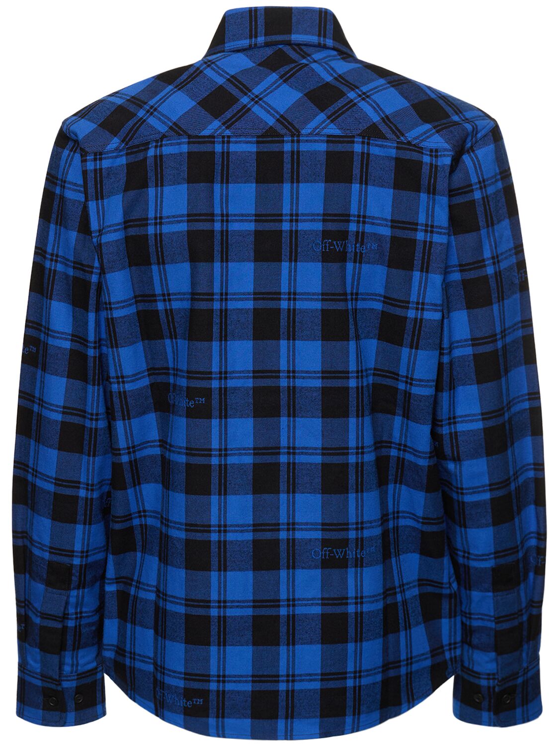 Shop Off-white Check Flannel Cotton Shirt In Dark Blue