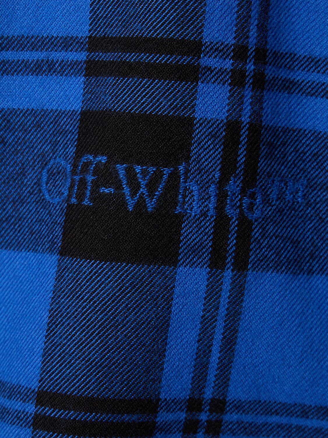 Shop Off-white Check Flannel Cotton Shirt In Dark Blue