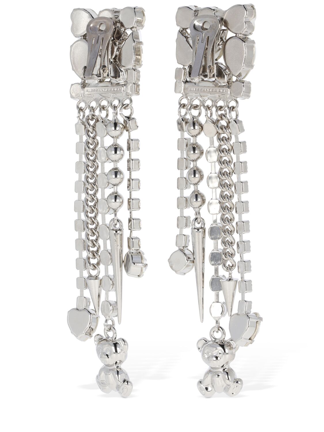 Shop Alessandra Rich Square Earrings W/ Charms In Silver