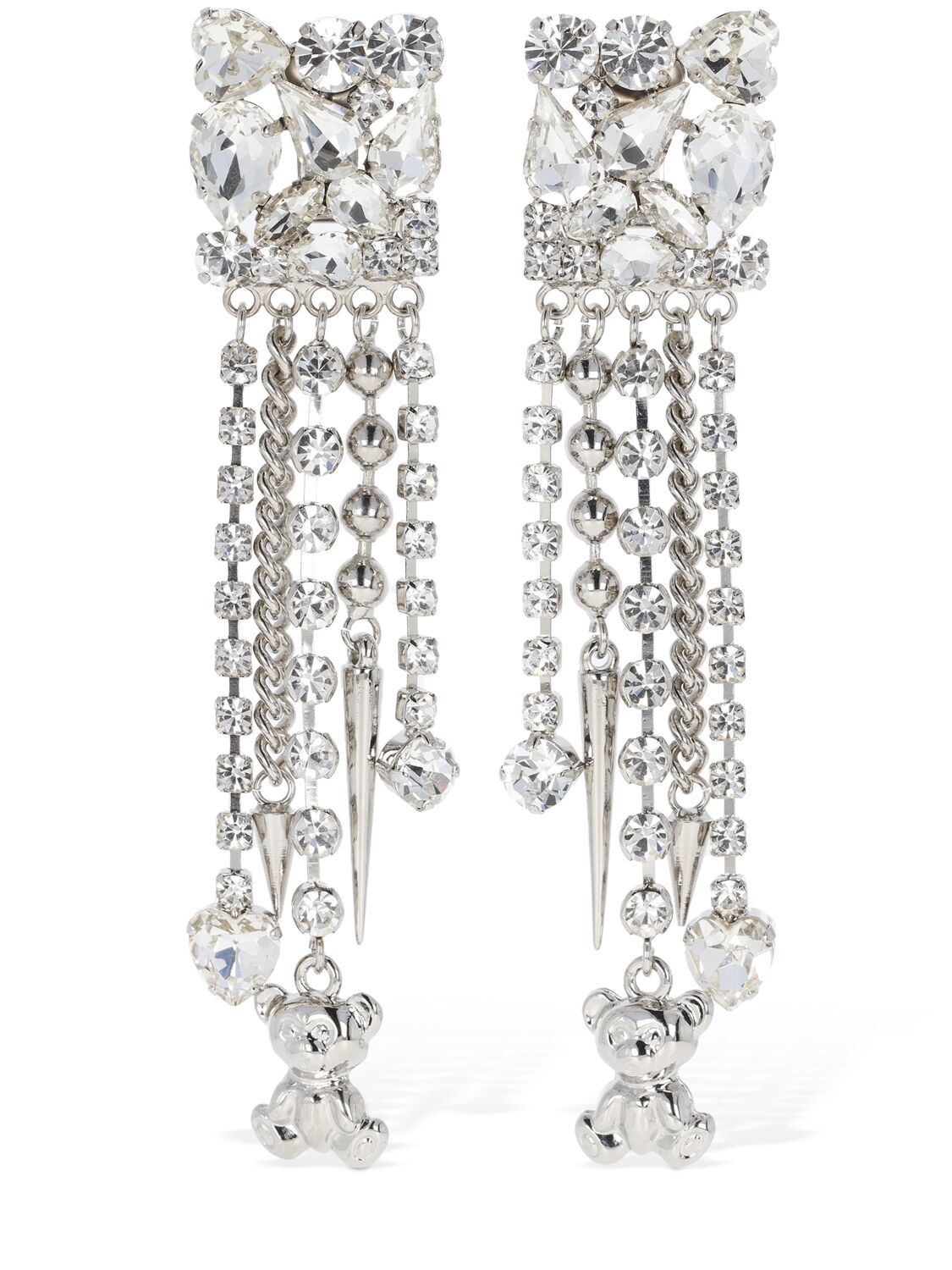 Shop Alessandra Rich Square Earrings W/ Charms In Silver