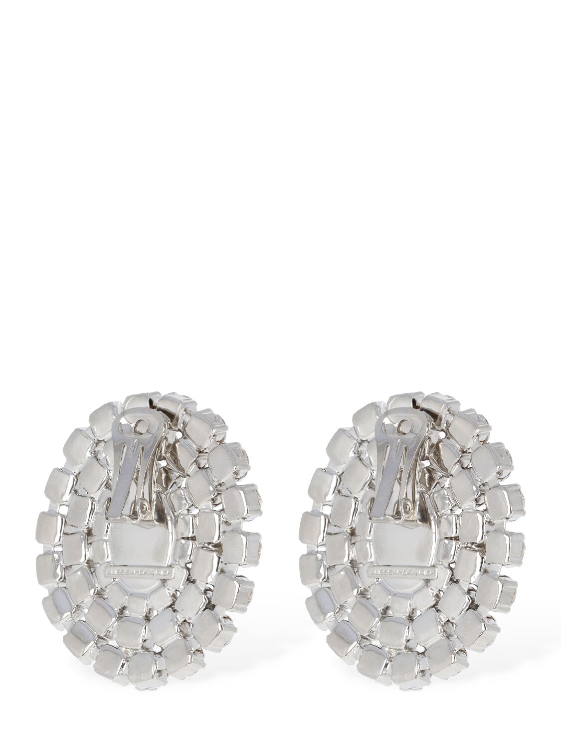 Shop Alessandra Rich Oval Crystal Earrings W/ Pearl In Silver