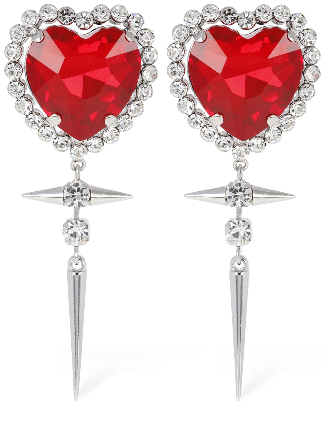 Alessandra Rich Heart Earrings W/ Spikes In Crystal,red