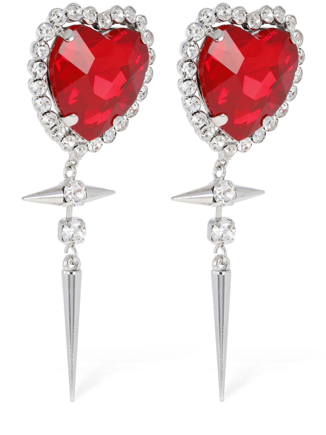 Shop Alessandra Rich Heart Earrings W/ Spikes In Crystal,red
