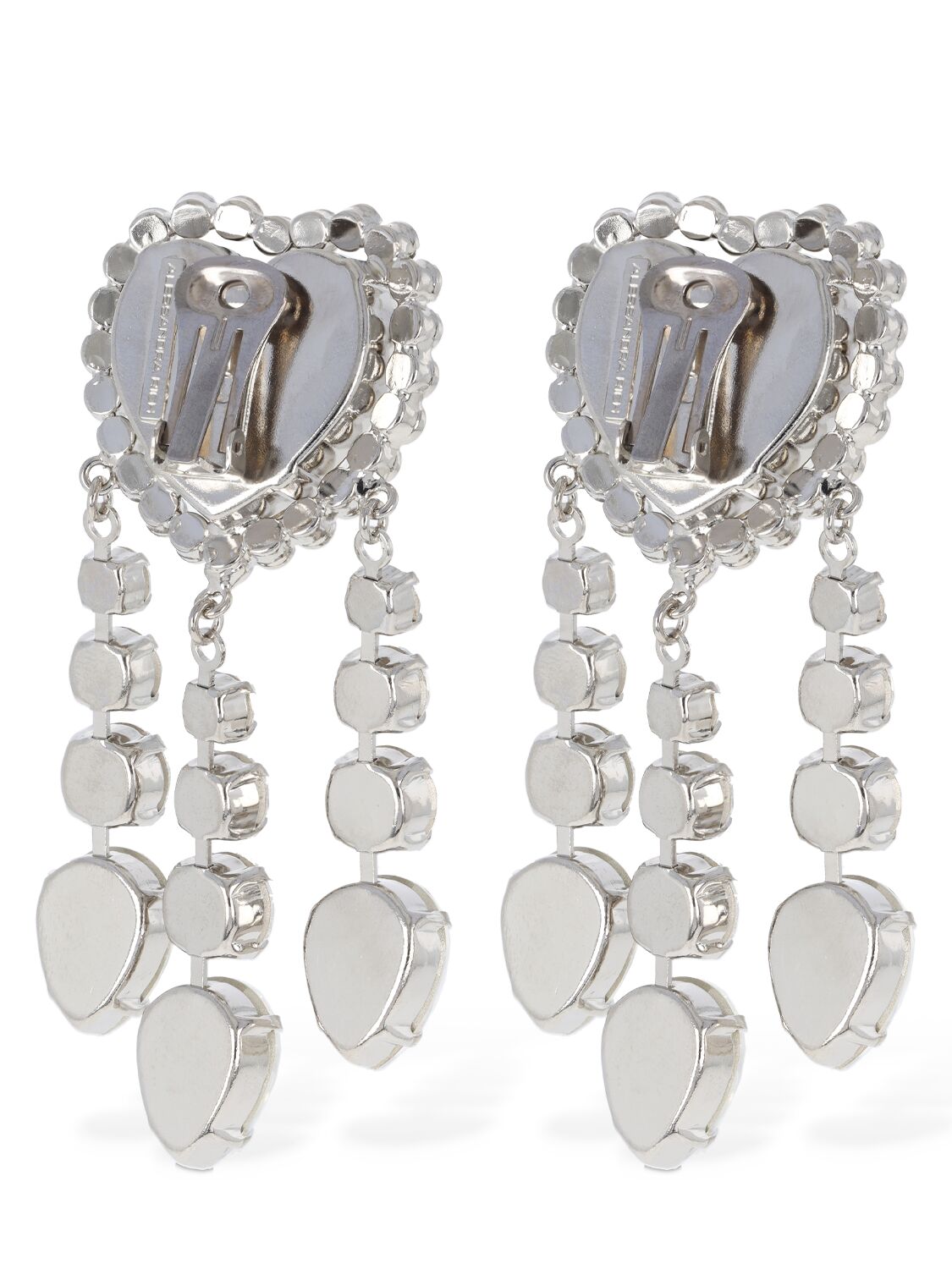 Shop Alessandra Rich Heart Earrings W/ Crystal Pendants In Silver