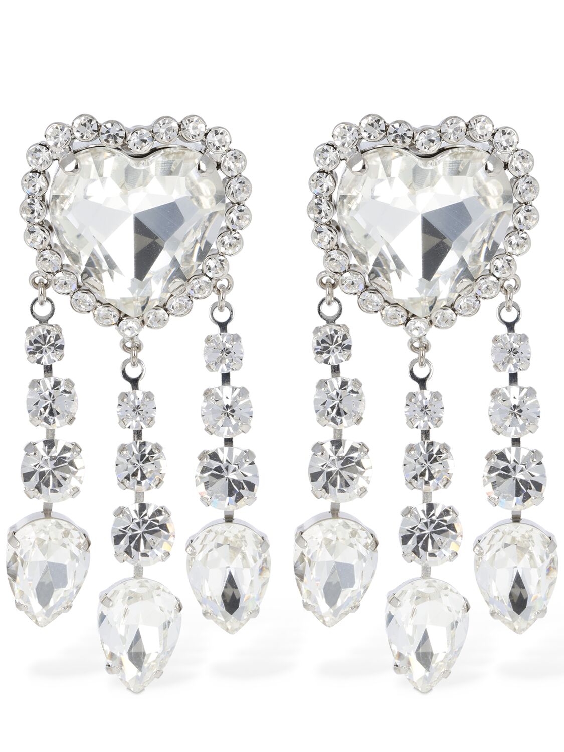 Alessandra Rich Heart Earrings W/ Crystal Pendants In Silver
