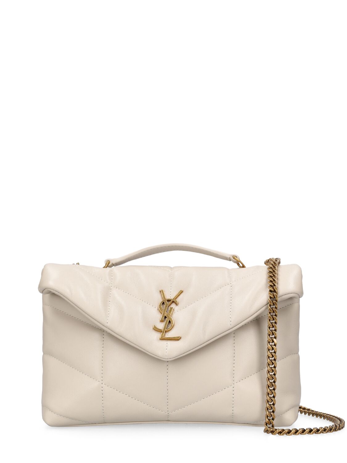 Saint Laurent Puffer Toy Quilted Leather Shoulder Bag In Crema Soft