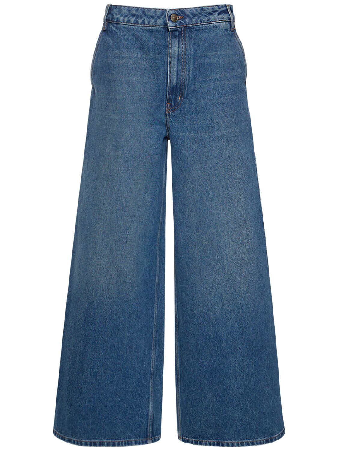 Gauchère Low Waist Cotton Denim Wide Leg Jeans In Blue