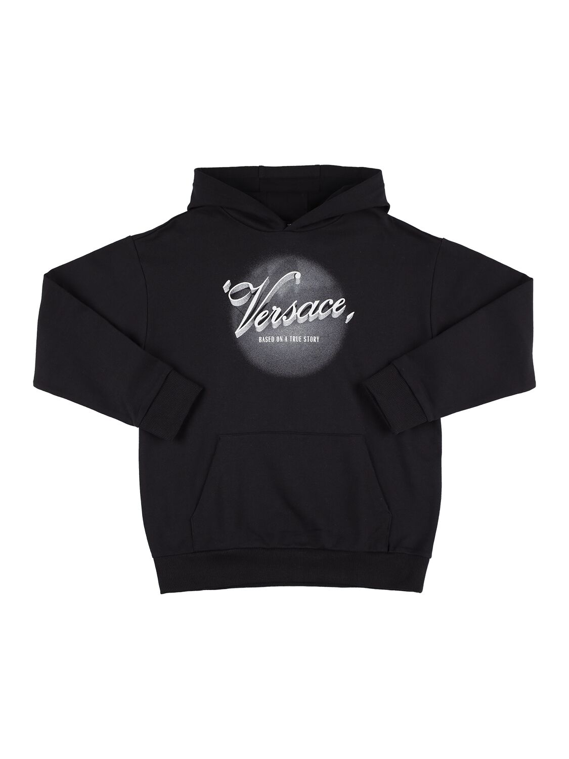 Versace Kids' Printed Logo Cotton Hoodie In Black