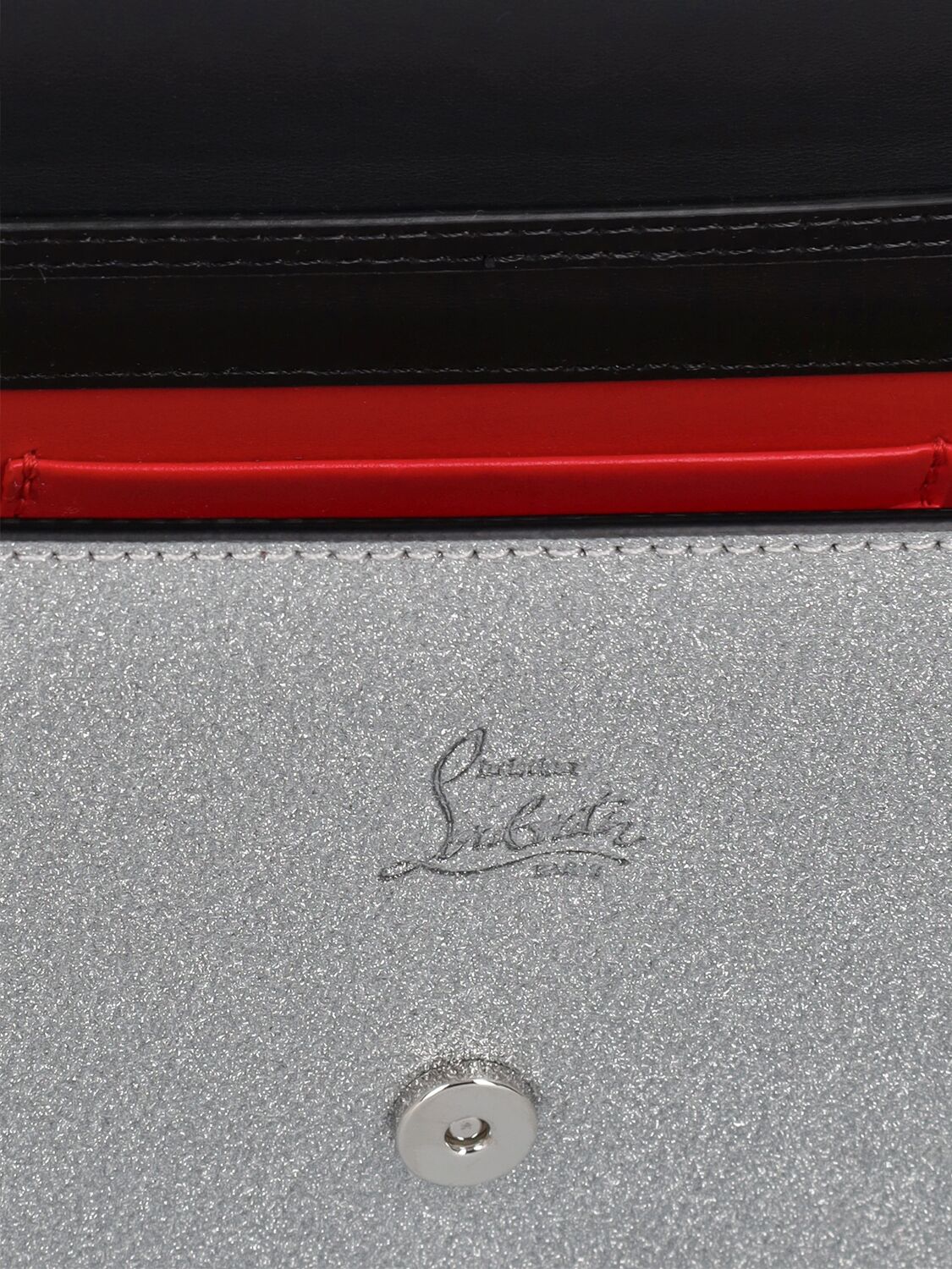 Shop Christian Louboutin Small Logo Glittered Leather Clutch In Silver