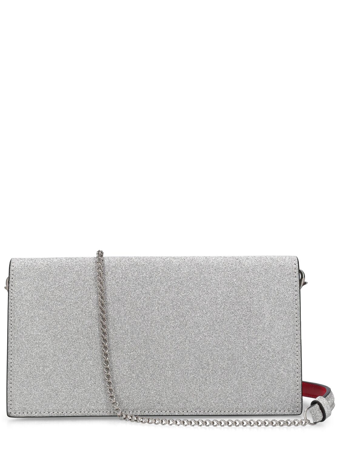 Shop Christian Louboutin Small Logo Glittered Leather Clutch In Silver
