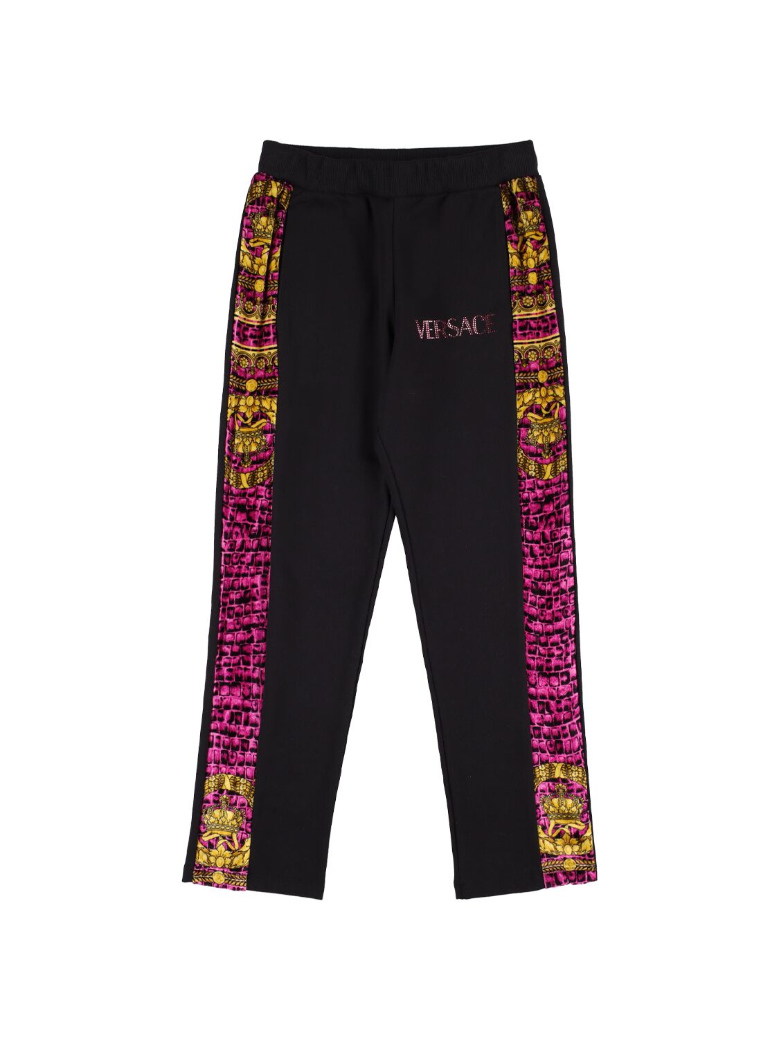 Versace Kids' Embroidered Logo Cotton Sweatpants In Black