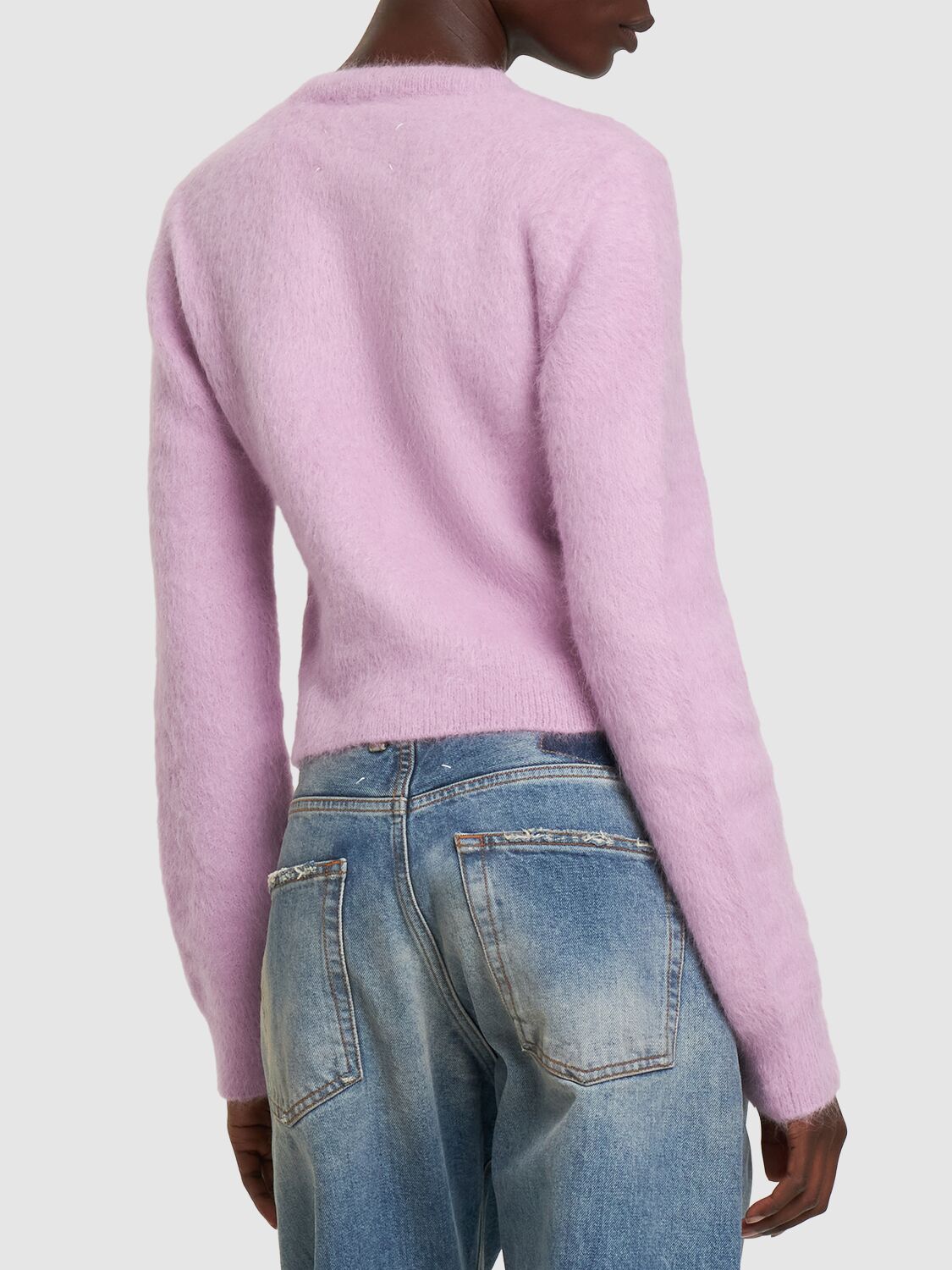 Shop Maison Margiela Angora Blend Knit Crop Cardigan In Lilac