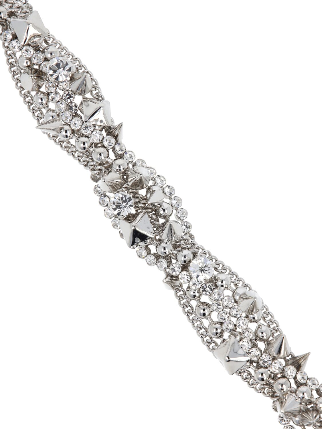 Shop Alessandra Rich Twisted Choker W/ Crystals & Spikes In Silver