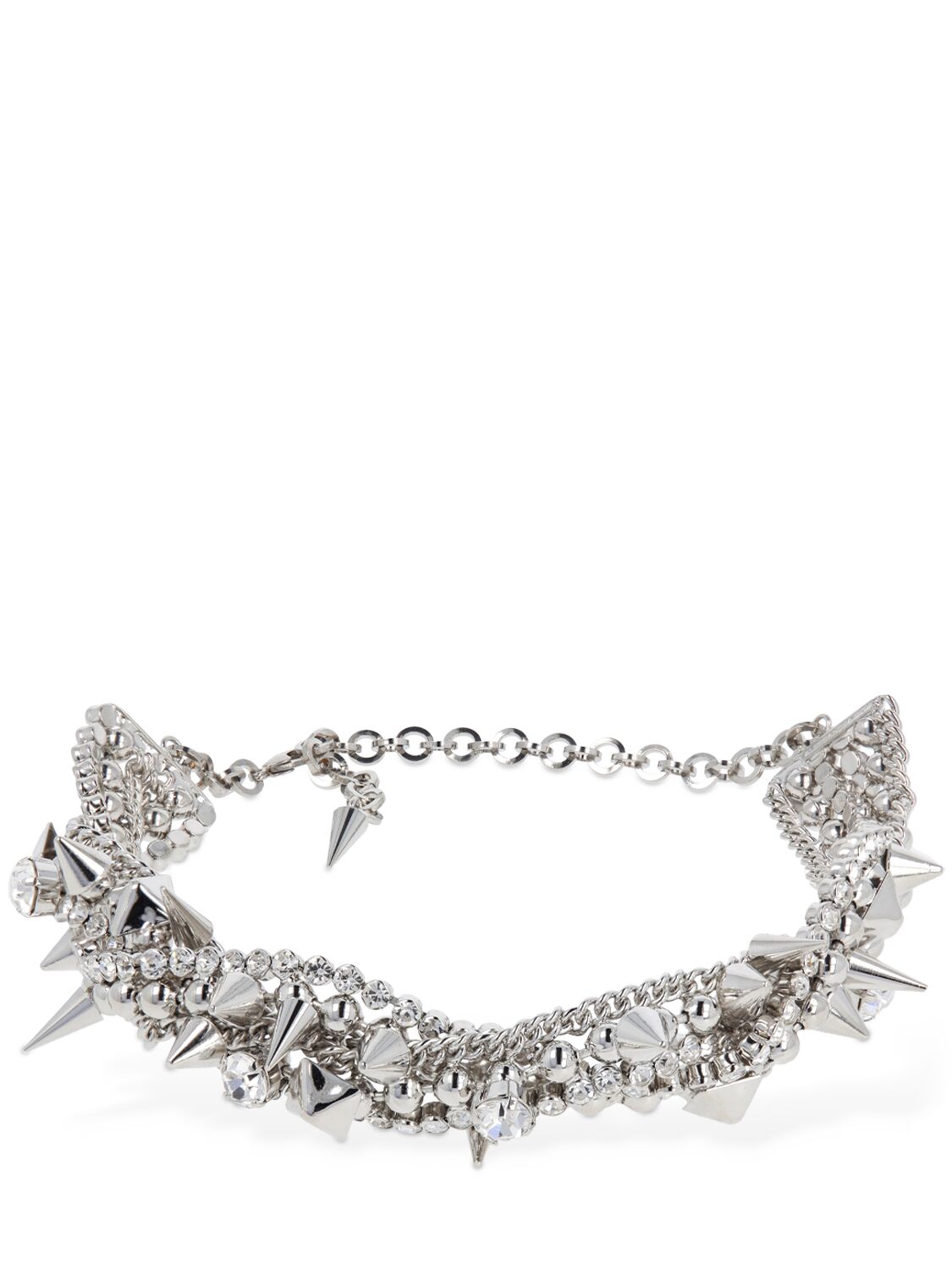 Alessandra Rich Twisted Choker W/ Crystals & Spikes In Silver