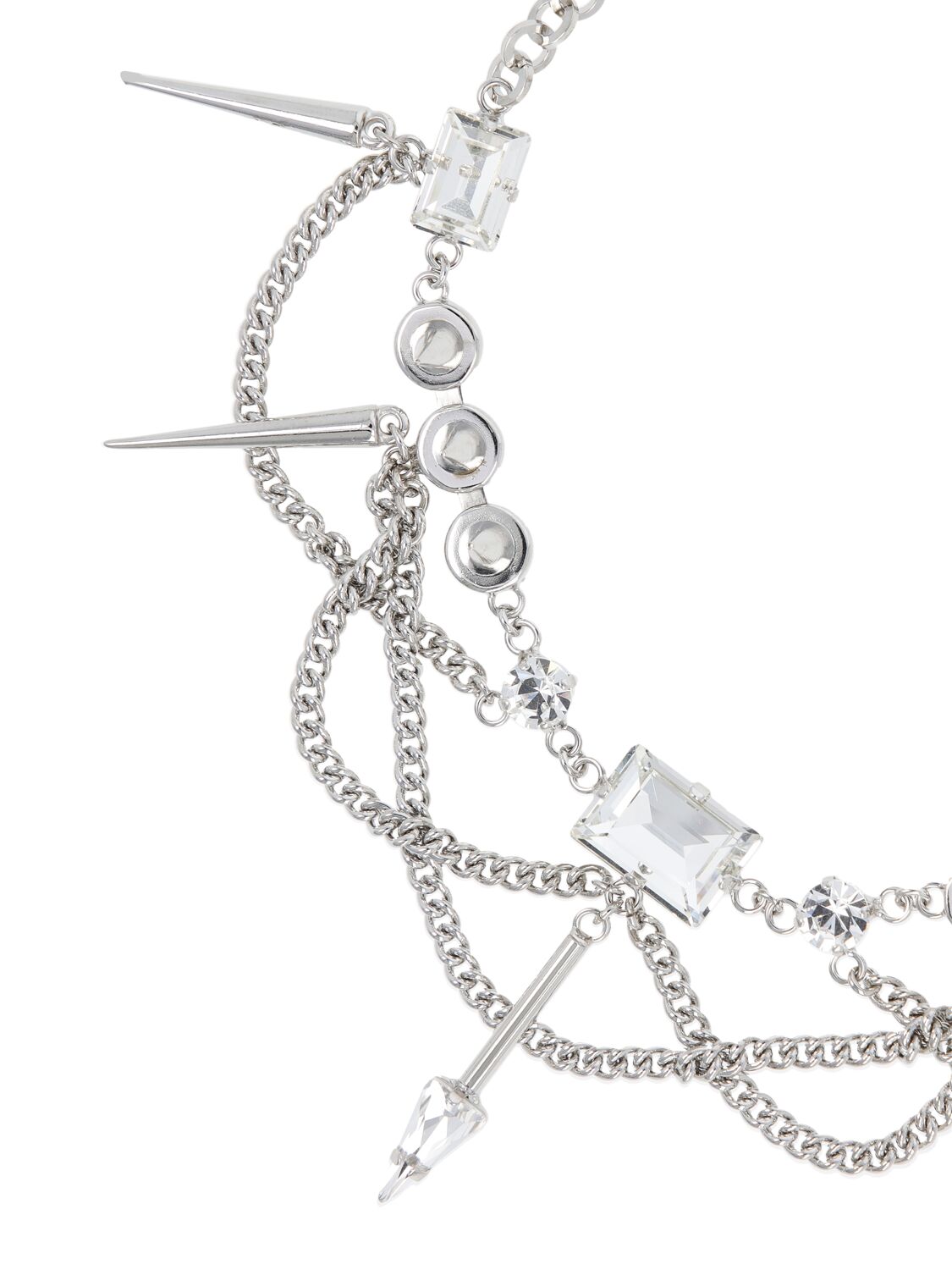 Shop Alessandra Rich Chain Necklace W/ Spikes & Crystals In Silver