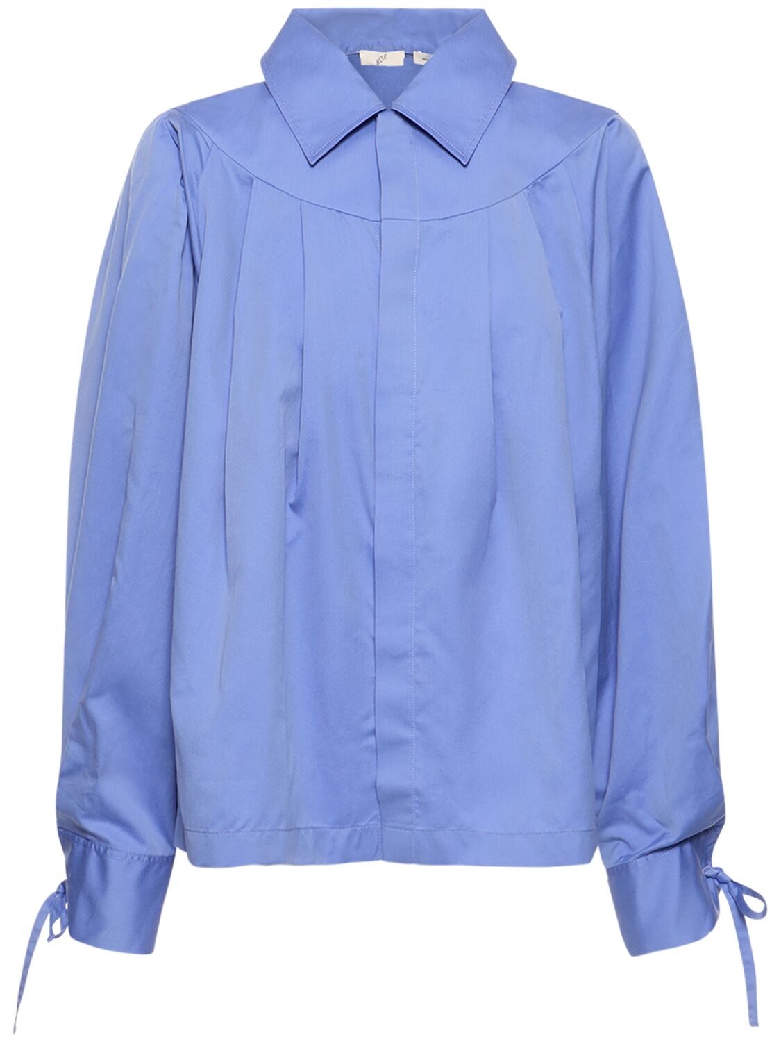 Bite Studios Georgia Pleated Cotton And Silk-blend Shirt In Blue