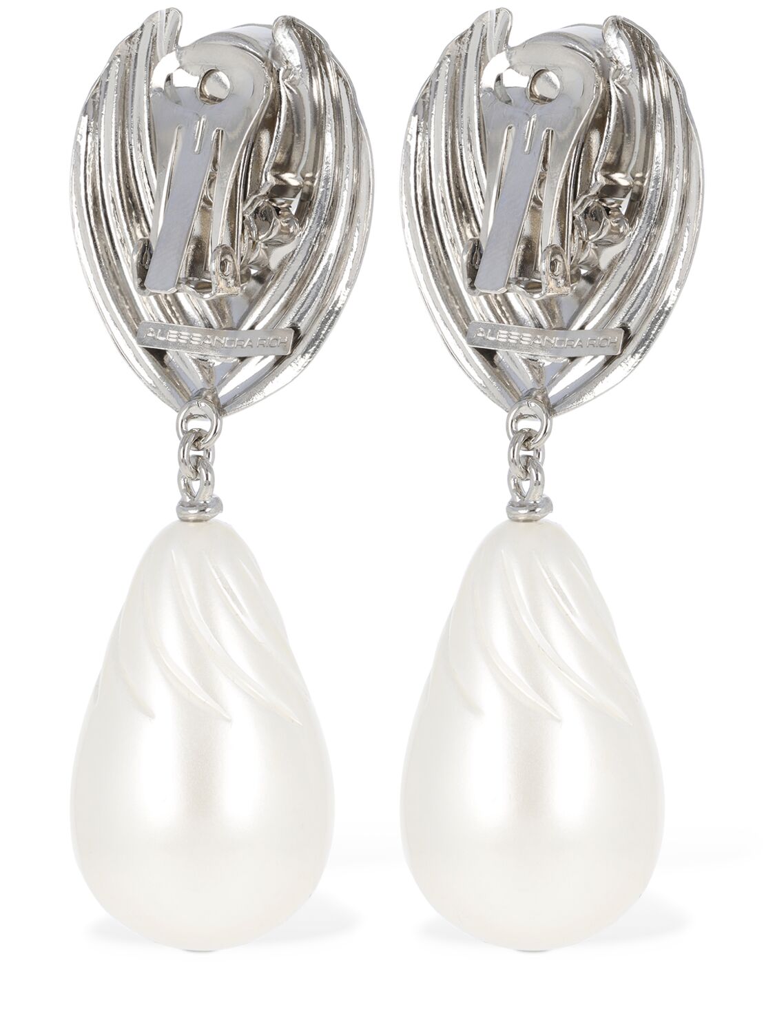 Shop Alessandra Rich Crystal Earrings W/ Pearl Pendant In Crystal,white