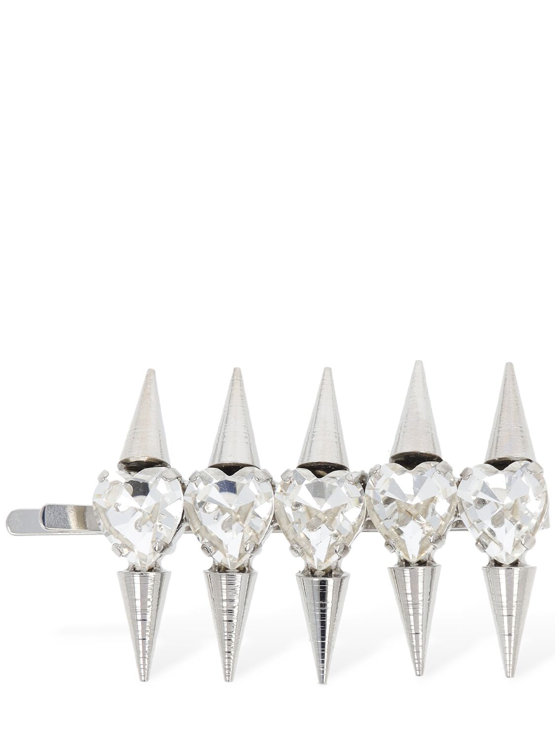 Alessandra Rich Crystal Heart Hair Clip W/ Spikes In Silver