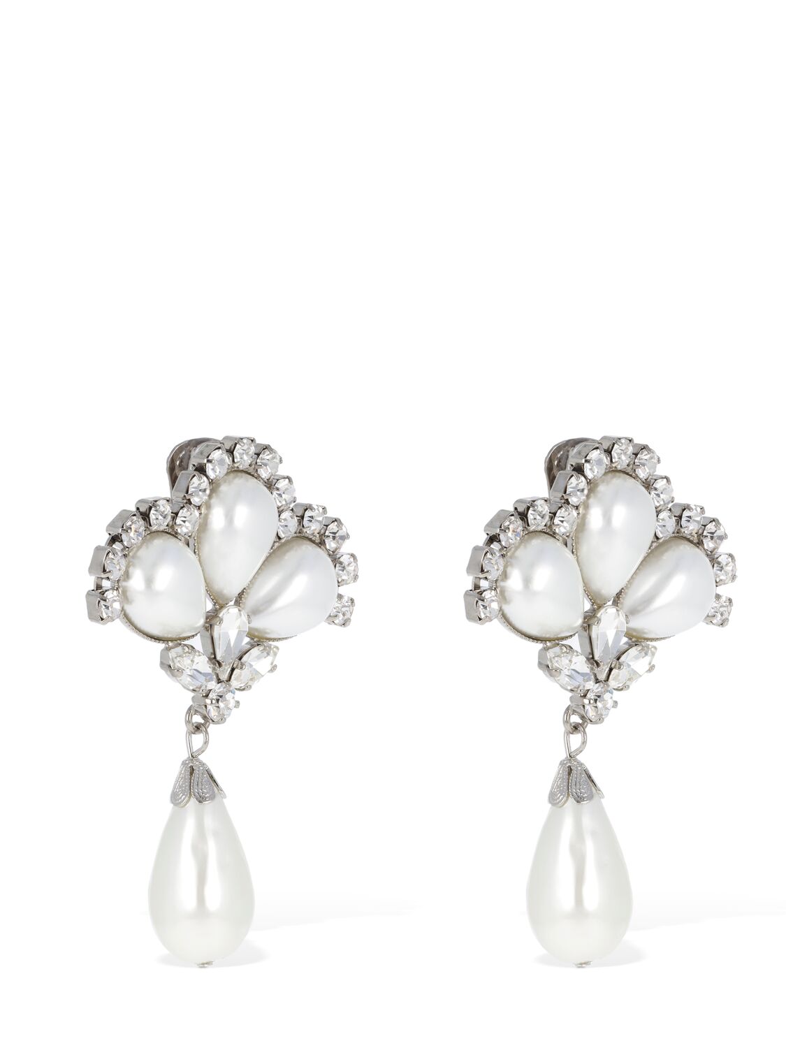 Shop Alessandra Rich Pearl Earrings W/ Pendant In Crystal,white
