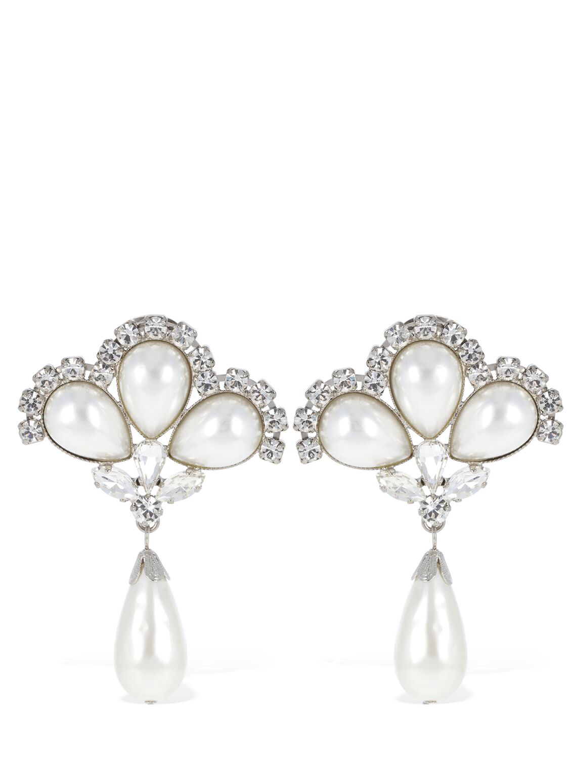 Alessandra Rich Pearl Earrings W/ Pendant In Crystal,white