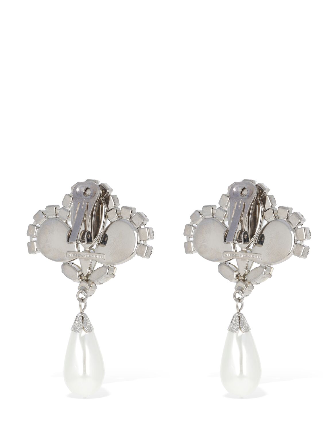 Shop Alessandra Rich Pearl Earrings W/ Pendant In Crystal,white