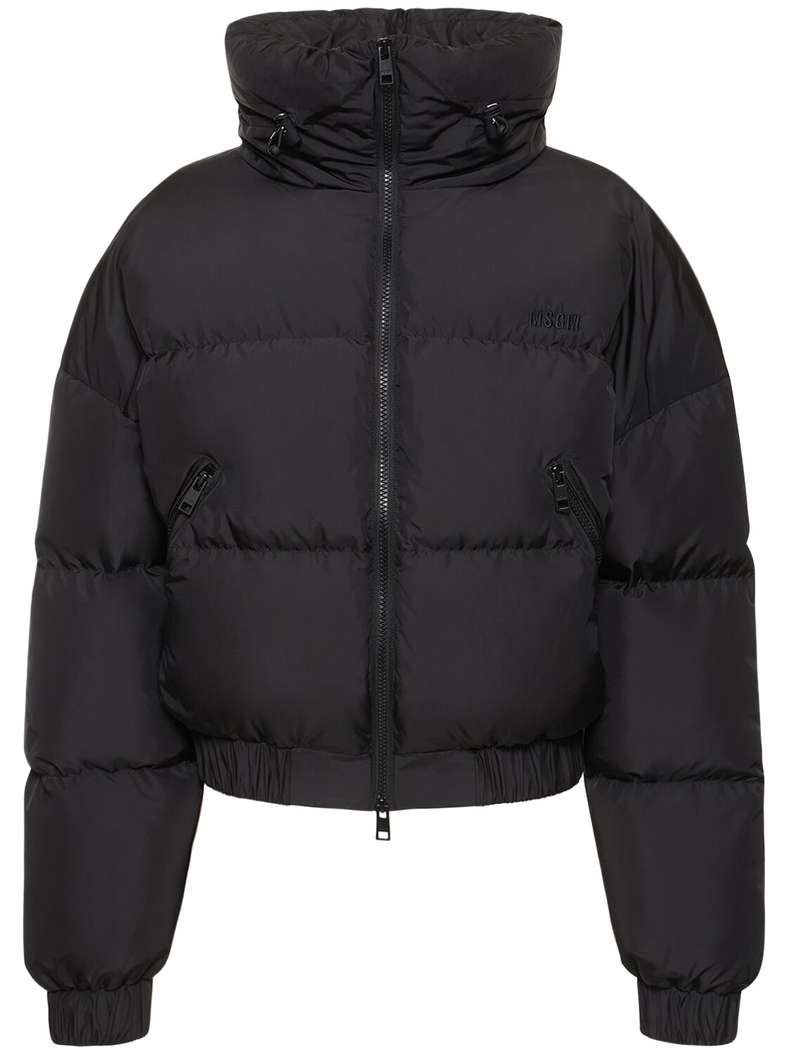 Msgm Ripstop Nylon Cropped Down Jacket In Black